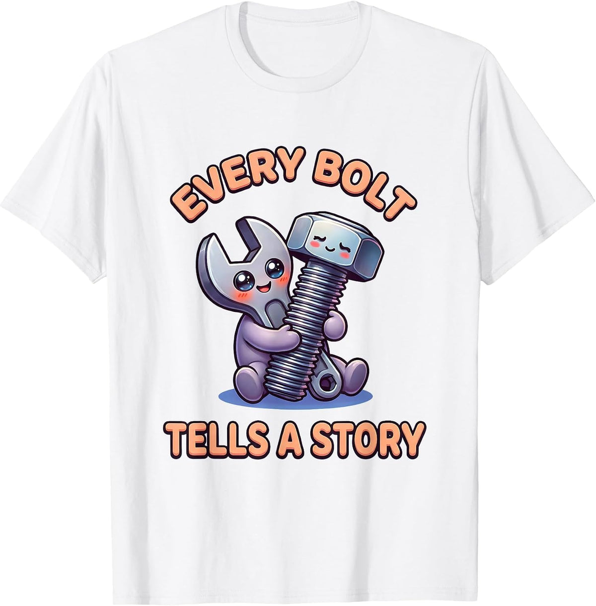 Men's Every Bolt Tells A Story Mechanic Design T-Shirt - White