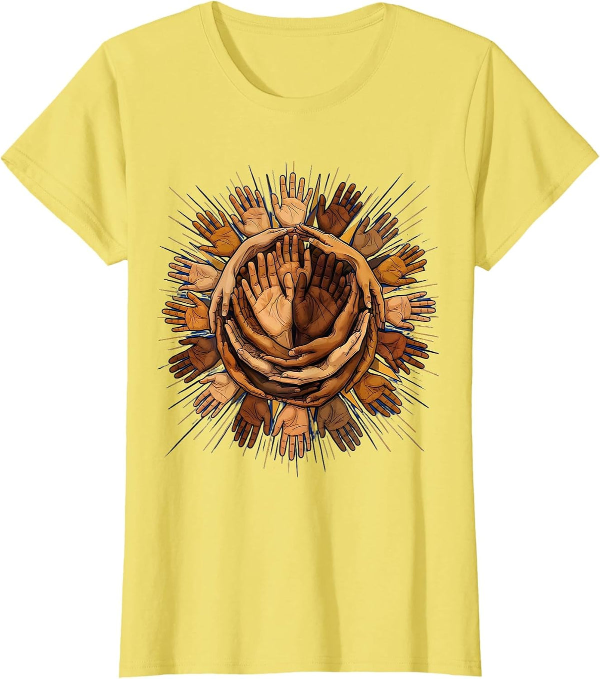 President Pride Unity Diverse Hands Circle Design T-Shirt - Lemon Yellow