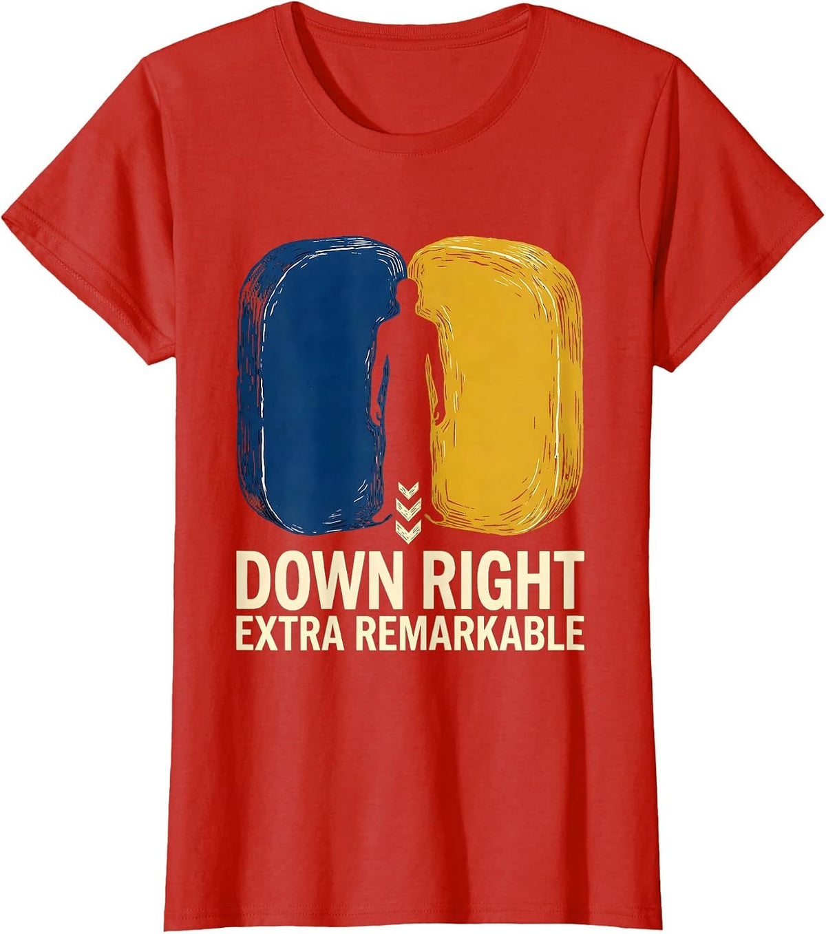 Down Right Extra Remarkable Linocut Down Syndrome Family T-Shirt - Red
