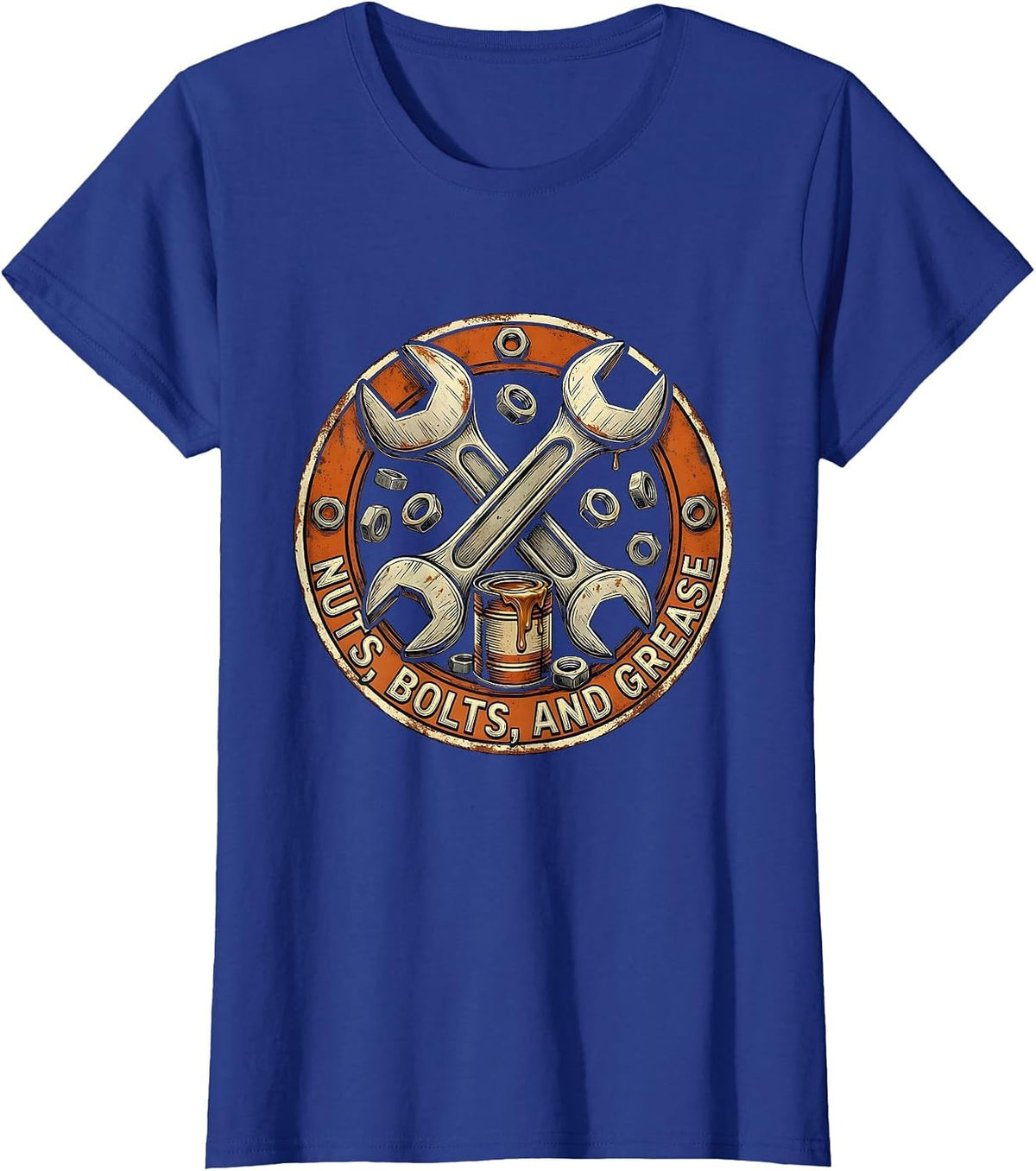 Women's Nuts Bolts and Grease Mechanic Design T-Shirt - Royal Blue