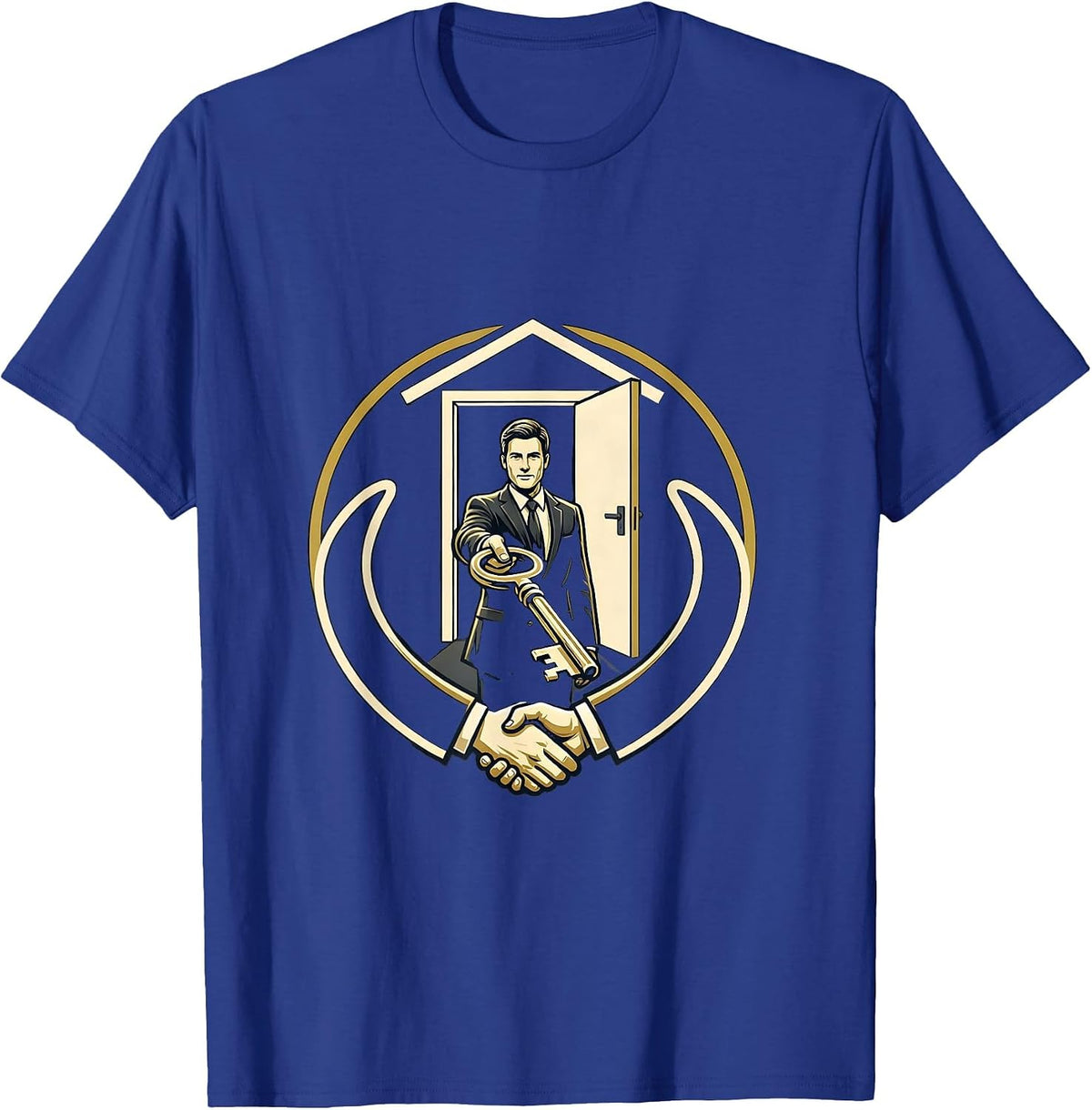 Men's Real Estate Agent House Key Emblem Realtor Gift T-Shirt - Royal Blue