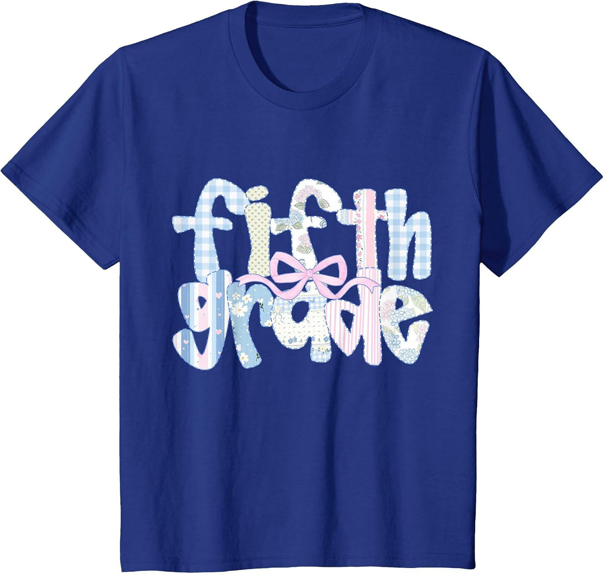 Floral Fifth Grade Coquette Bow 5th Grade Teacher Girl Kid T-Shirt - Royal Blue