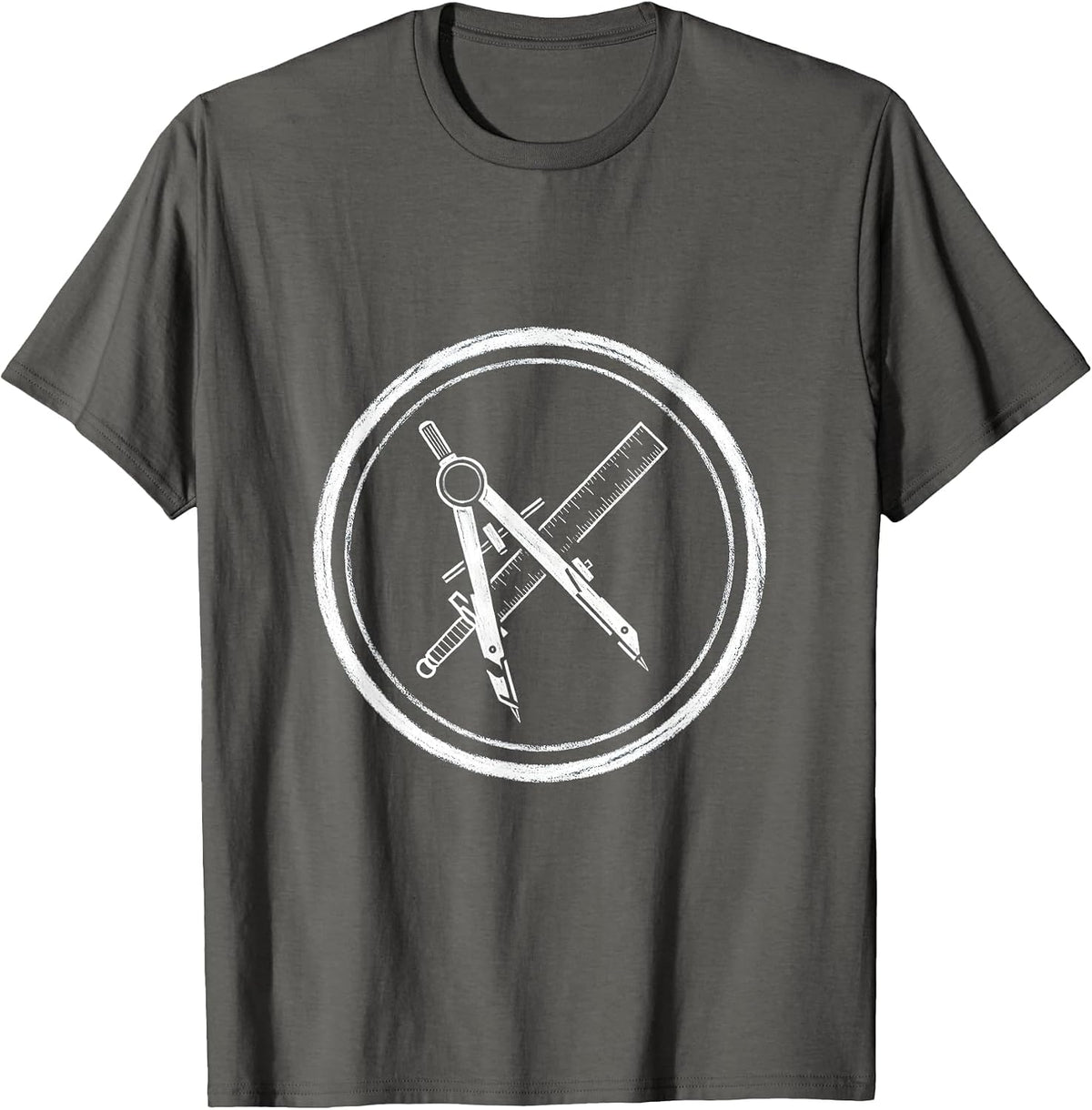 Men's Math Teacher Ruler Compass Crossed Swords Design T-Shirt - Asphalt Grey