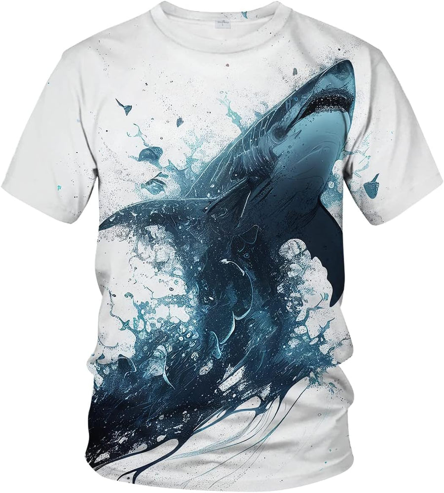 Men's Shark T-Shirt Vintage Marine Animal Great White Shark Shirt - White