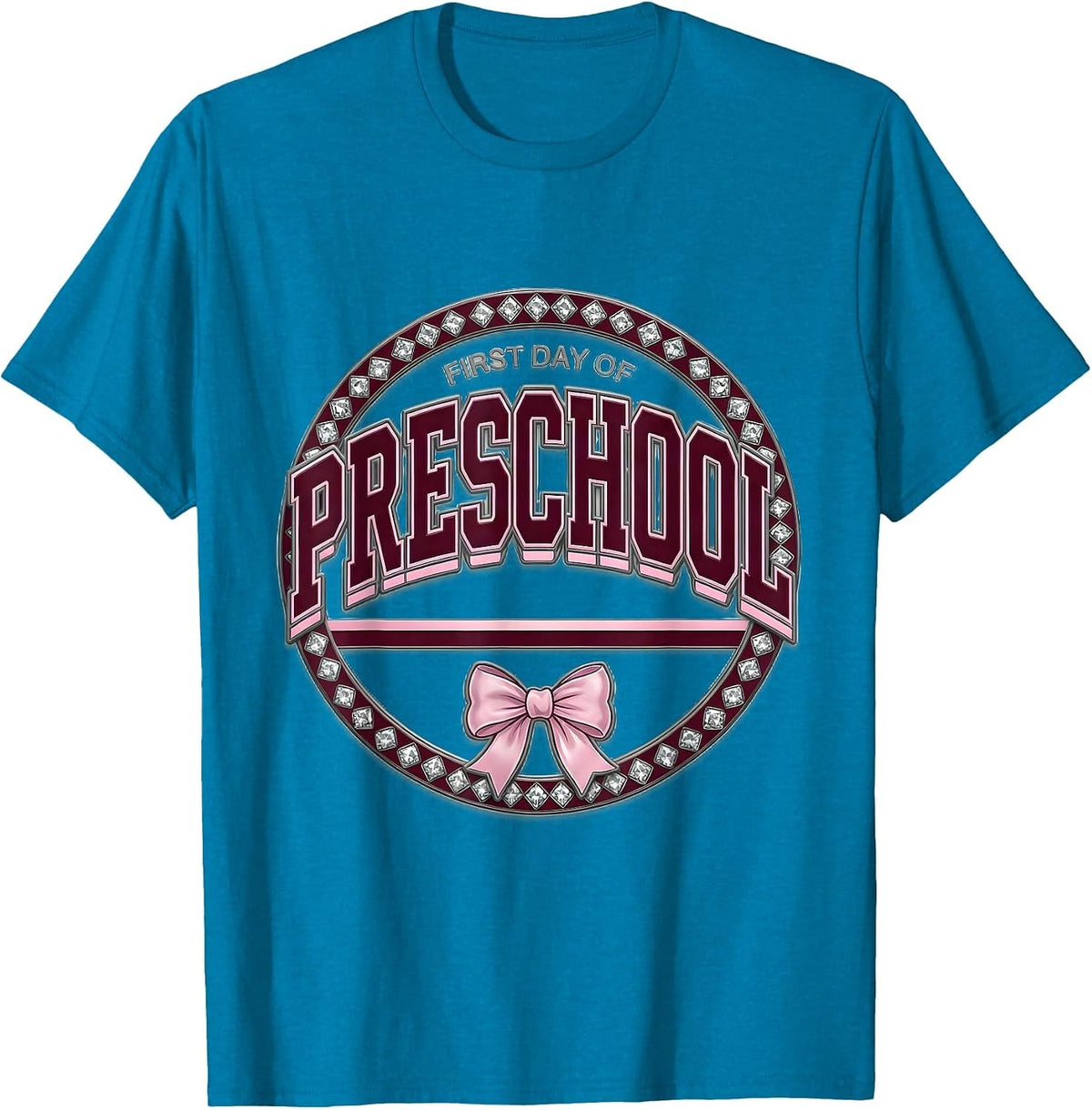 First Day Of Preschool Cute Bow Back To School Girl Teacher T-Shirt - Sapphire Blue