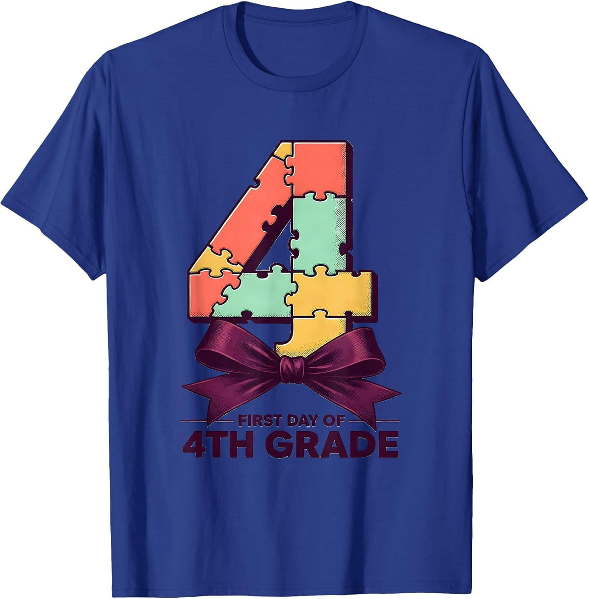 Men's First Day Of 4th Grade Cute Coquette Bow Back To School T-Shirt - Royal Blue
