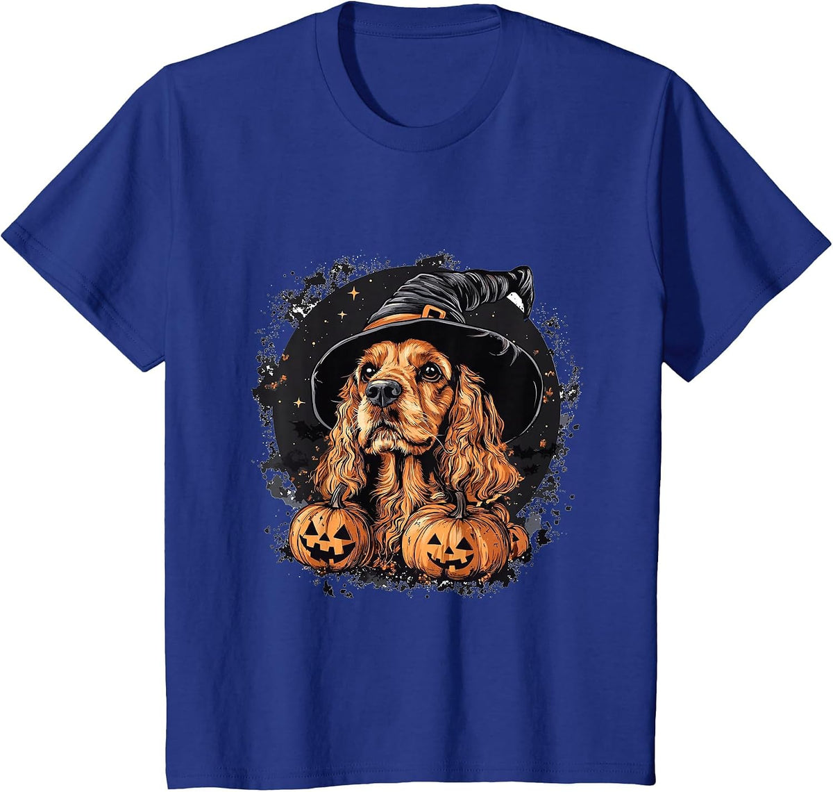 Cocker Spaniel Dog Whitch Hat Halloween Pumpkin Spooky Happy T-Shirt - Royal Blue