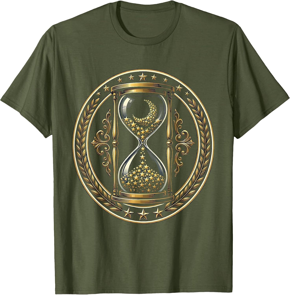21st Birthday Hourglass Stars Celestial Design T-Shirt - Olive Green