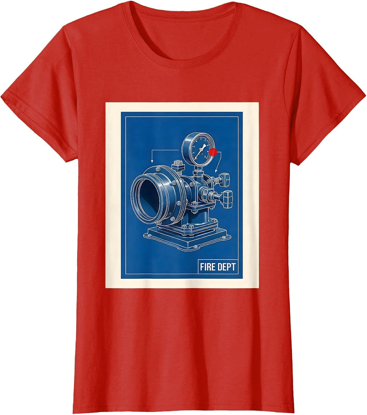 Women's FIRE DEPT Technical Blueprint Firefighter Department Pride T-Shirt - Red
