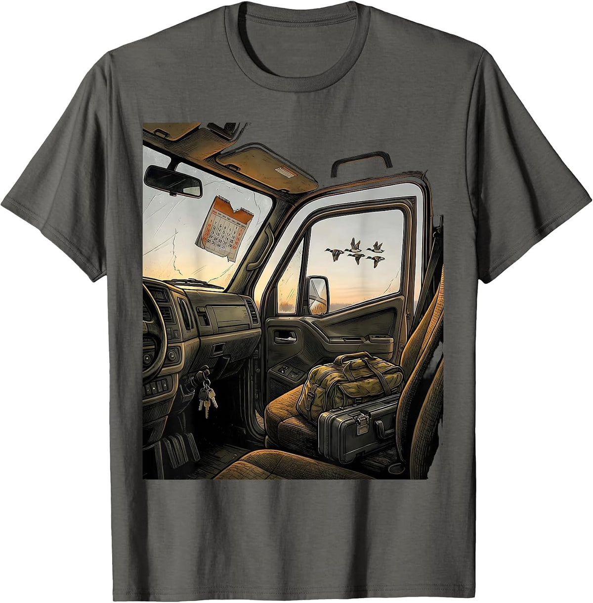 Duck Hunting Truck Cab Waterfowl Hunter Humor T-Shirt - Asphalt Grey