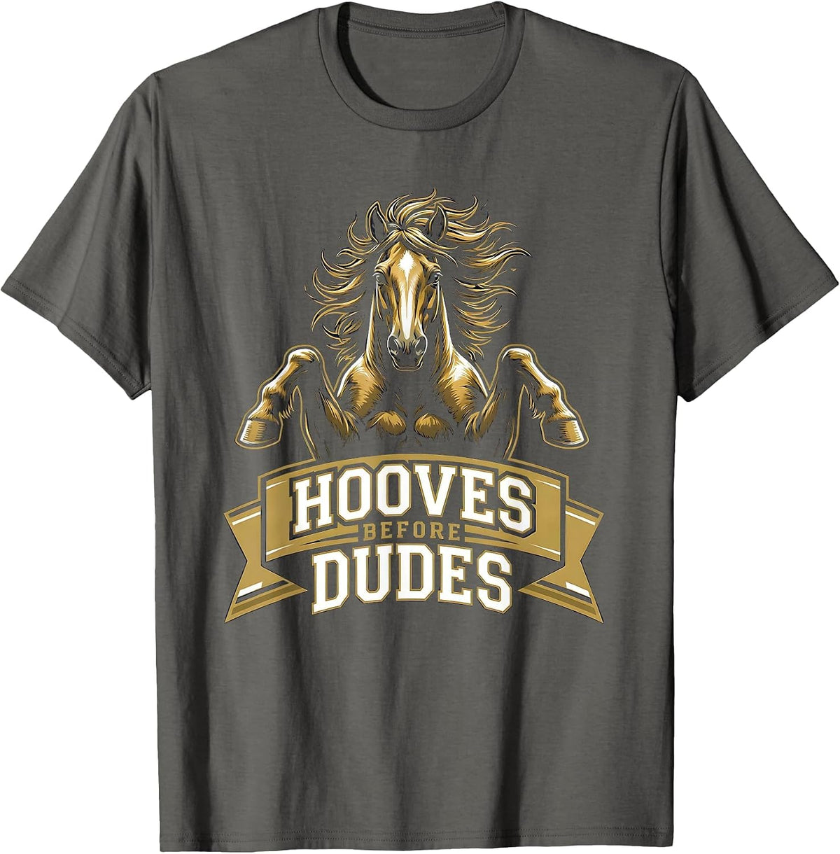 Hooves Before Dudes Equestrian Design T-Shirt - Asphalt Grey