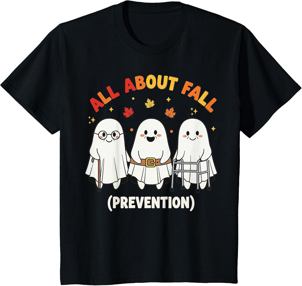 Fall Prevention Funny Ghost Autumn Halloween Joke T-Shirt - Black