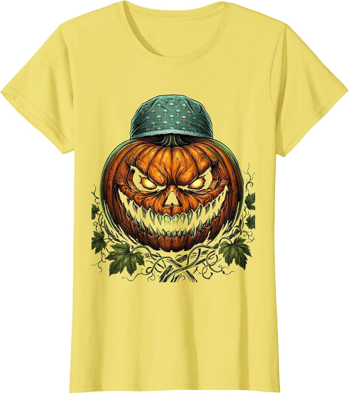 Halloween Pumpkin Head Surgical Scrub Cap Design T-Shirt - Lemon Yellow