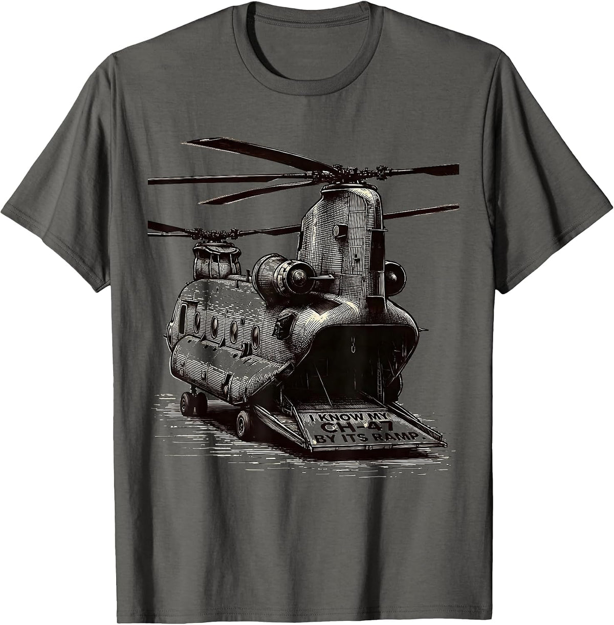 I Know My CH-47 By Its Ramp Veteran Helicopter Pilot T-Shirt - Asphalt Grey
