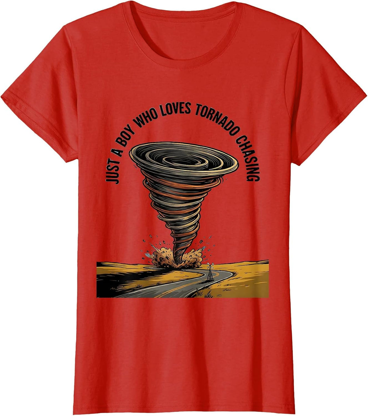 Just A Boy Who Loves Tornado Chasing Funny Weather Storm T-Shirt - Red
