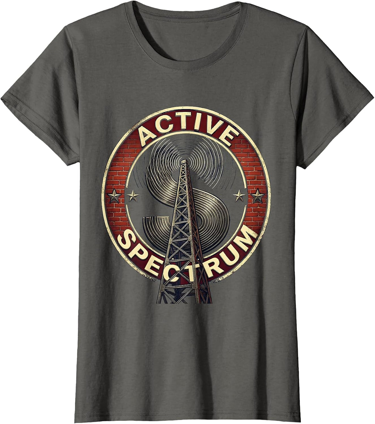 Women's Active Spectrum Patriotic Ham Radio Operator Nerdy Humor T-Shirt - Asphalt Grey