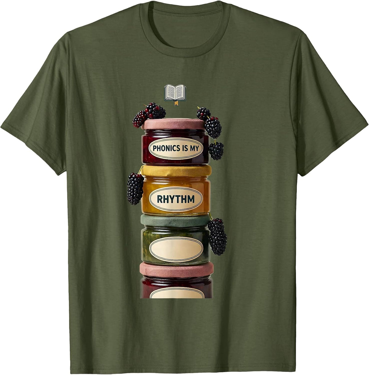 Phonics Is My Rhythm Reading Teacher Literacy Humor Back To T-Shirt - Olive Green