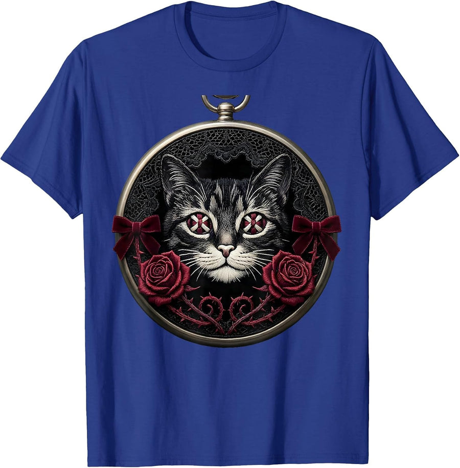 Emo Dead Cat X Eyes Graphic Design T-Shirt - Royal Blue