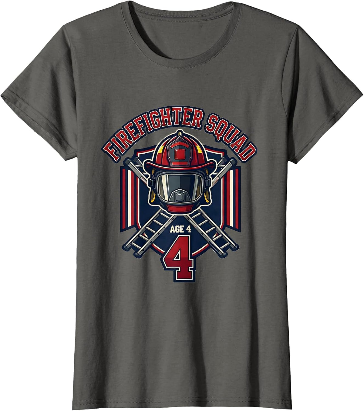 Women's Firefighter Squad Age 4 Toddler Fire Truck Birthday Party T-Shirt - Asphalt Grey
