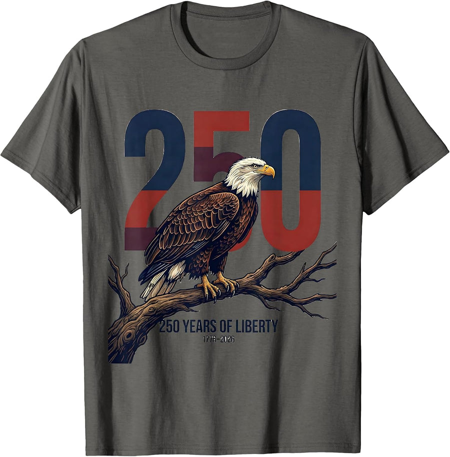 250 Years of Liberty 1776-2026 Patriotic Eagle Souvenir T-Shirt - Asphalt Grey