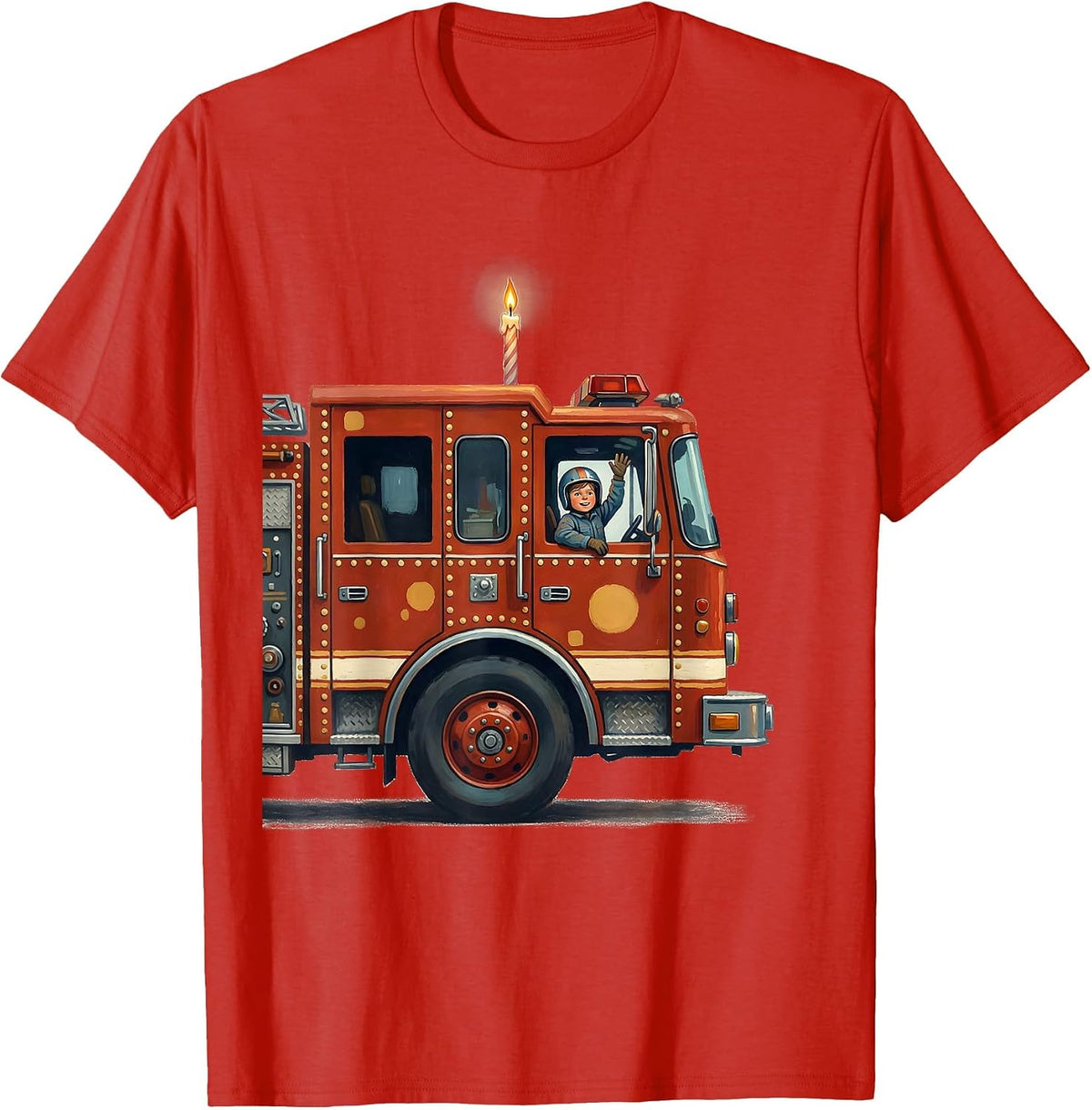 Men's Fire Truck Birthday Boy Storybook Toddler Firefighter T-Shirt - Red