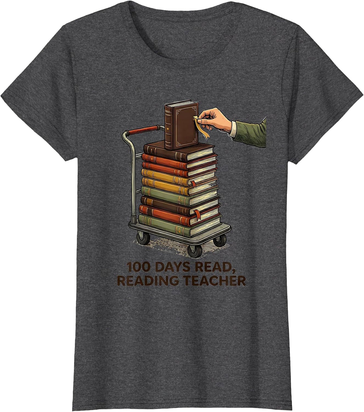 Women's 100 Days Read Reading Teacher 100th Day of School T-Shirt - Dark Heather Grey