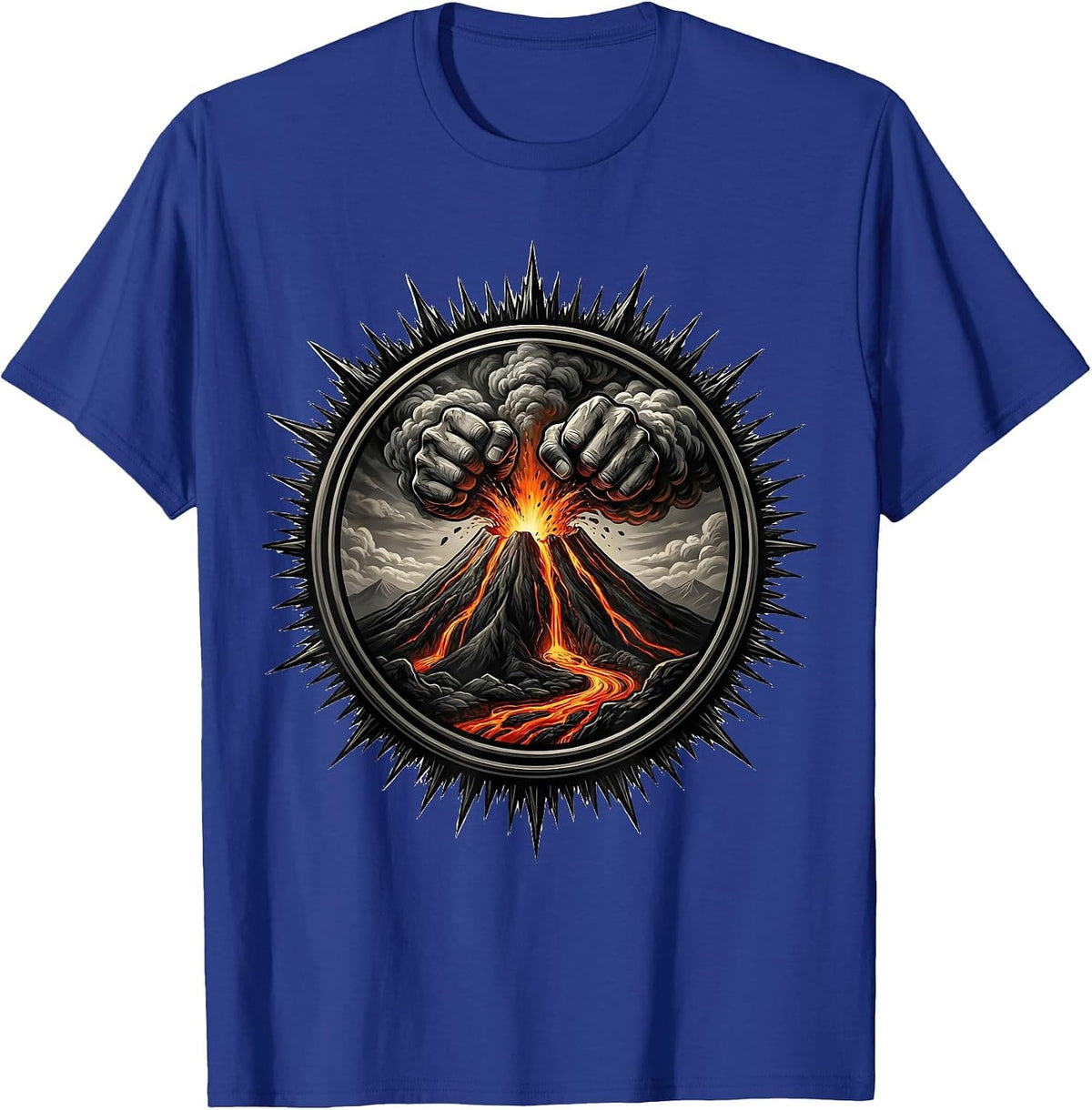 Exploding Volcano Lava Fists Graphic Design T-Shirt - Royal Blue