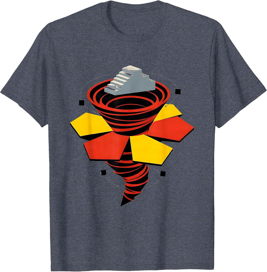 Geometric Tornado Flower Bauhaus Modernist Weather T-Shirt - Heather Blue