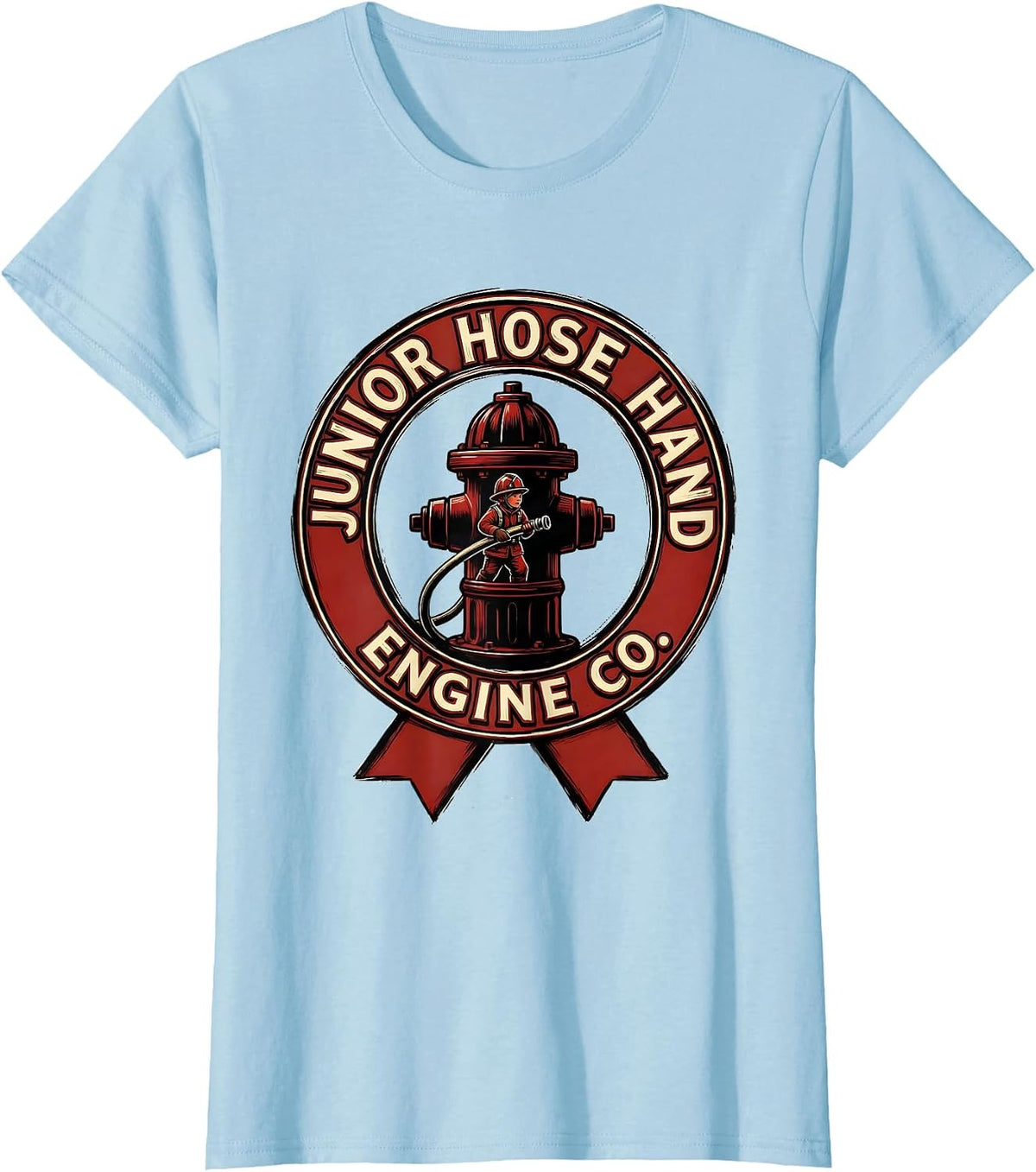 Women's Junior Hose Hand, Engine Co. Cute Firefighter Toddler Boy T-Shirt - Baby Blue