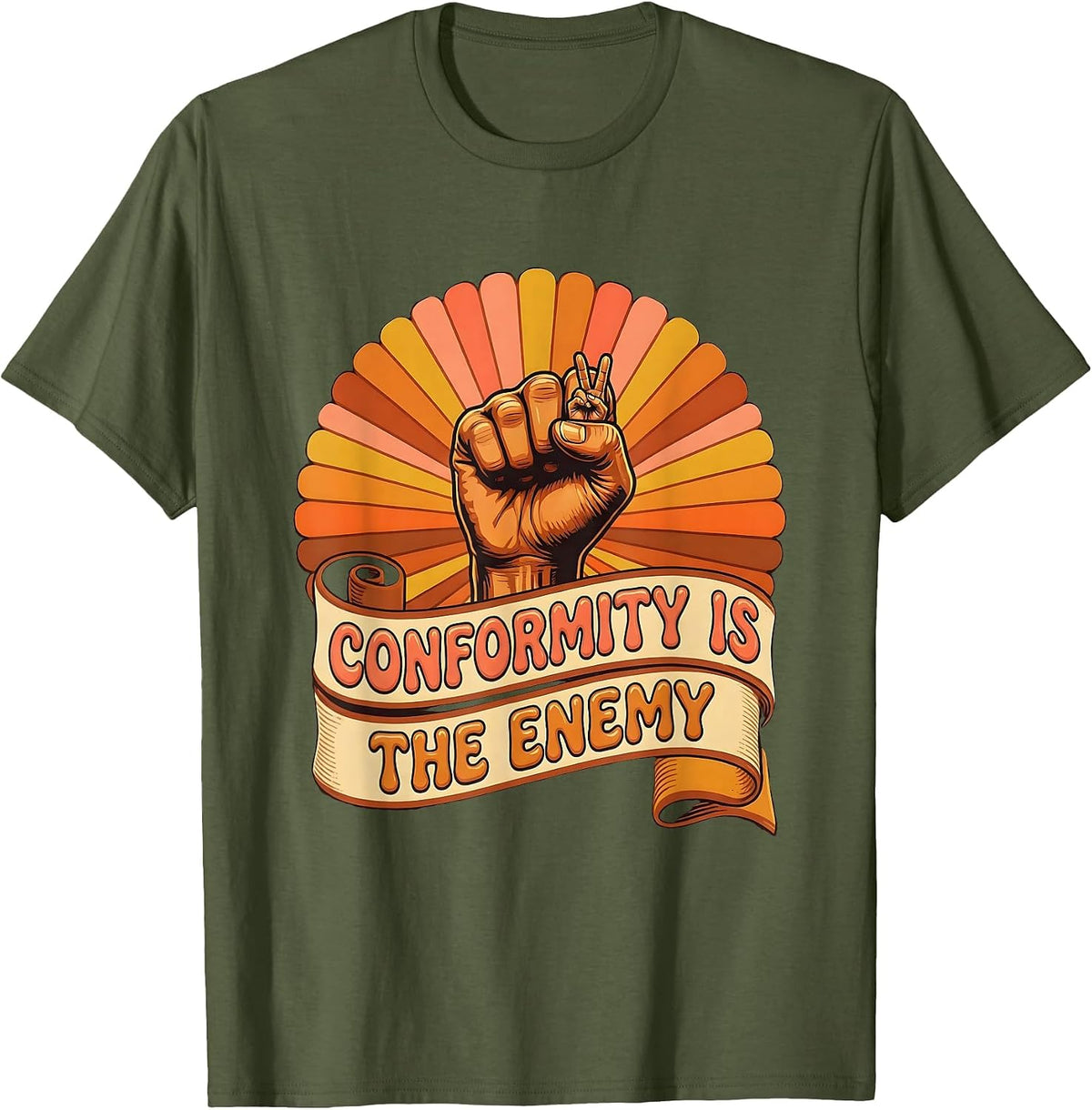 Conformity Is The Enemy Punk Rebellion Design T-Shirt - Olive Green