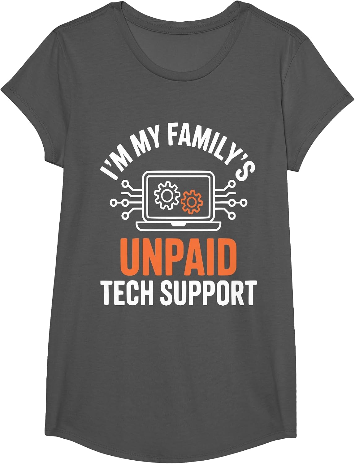 I'm My Family's Unpaid Tech Support Funny Technical Support T-Shirt - Girls Asphalt Grey