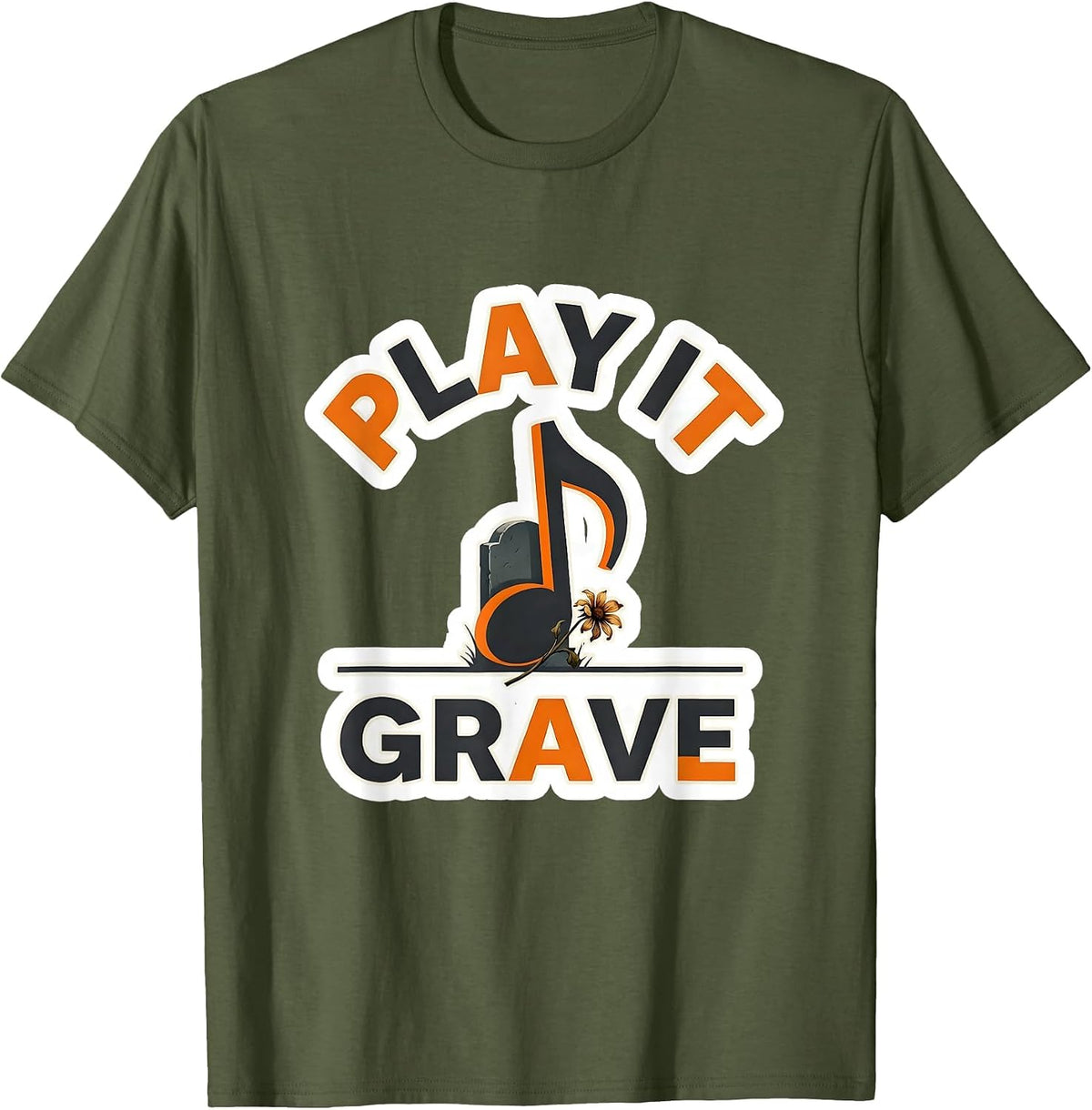 Men's Play It Grave Halloween Ghost Musician Music Teacher Humor T-Shirt - Olive Green