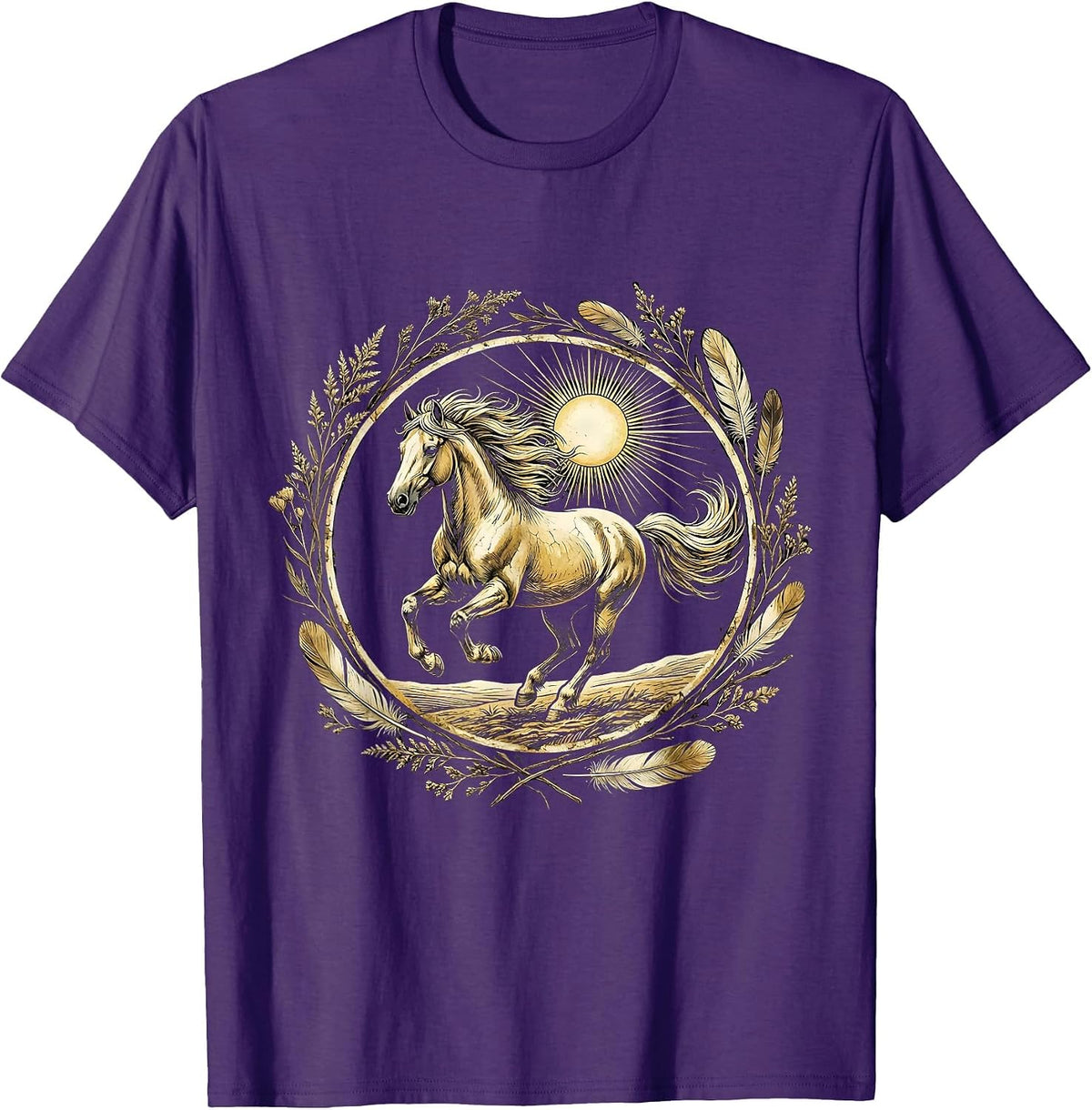 Wild Horse Galloping Through Open Plains Design T-Shirt - Purple