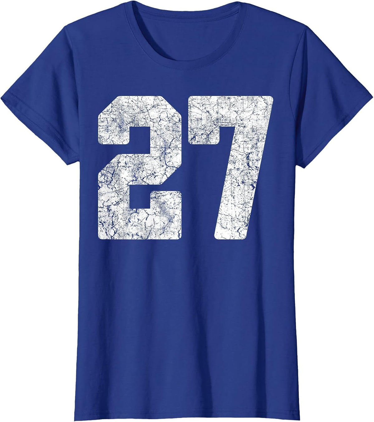 Distressed White Number 27 Jersey Player Uniform #27 Grunge T-Shirt - Royal Blue