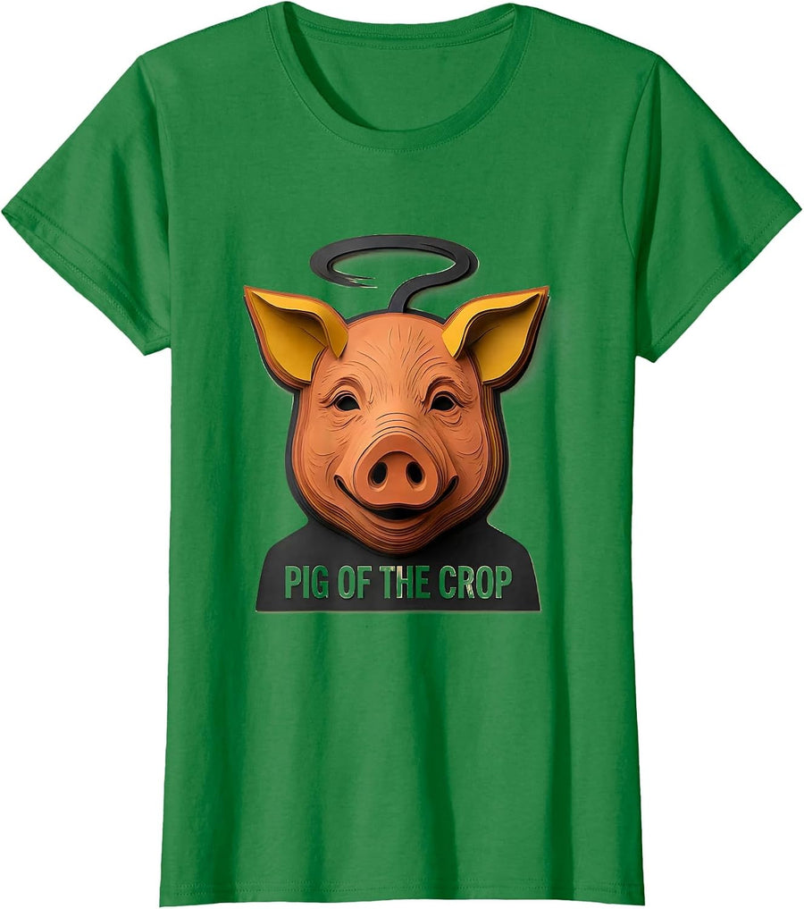 Women's Pig Of The Crop Funny Pig Farm Animal Lover Novelty T-Shirt - Kelly Green