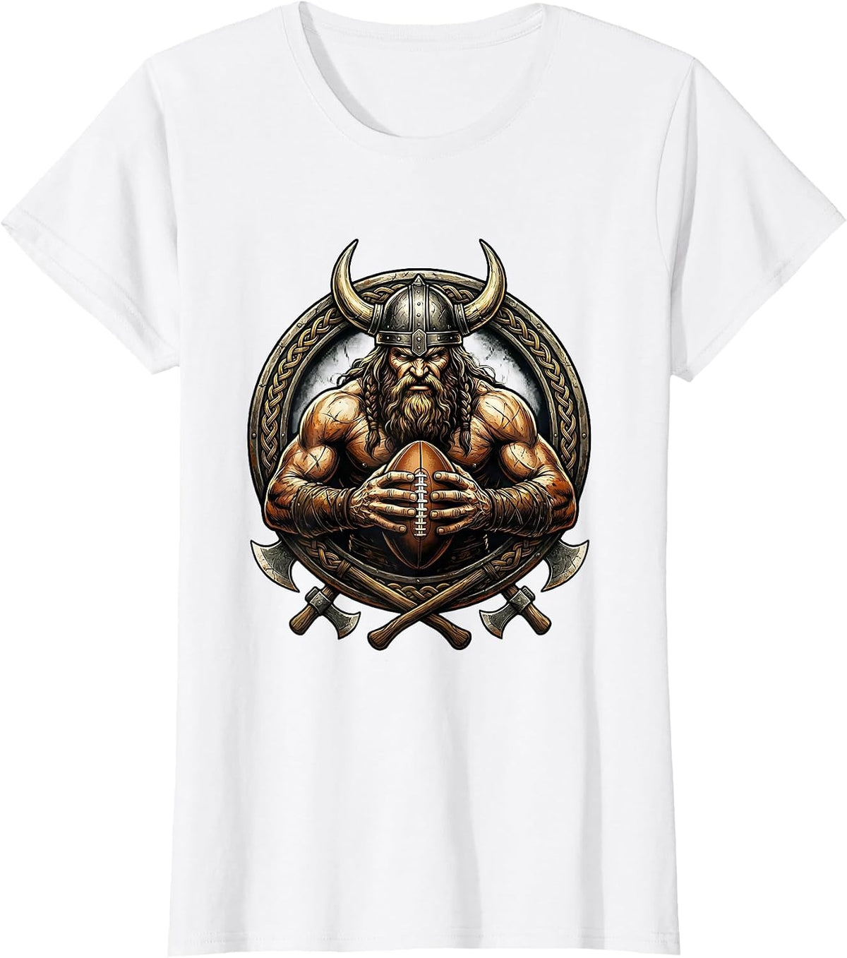 Viking Warrior Rugby Ball Graphic Design T-Shirt - White