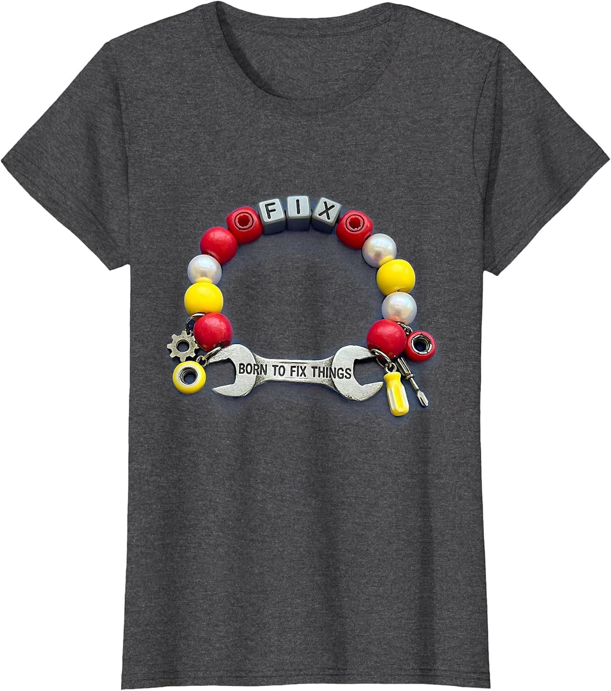 Women's Born to Fix Things Mechanic Graphic Design T-Shirt - Dark Heather Grey