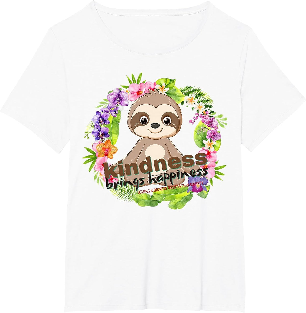 Zen Meditating Sloth Breathe Mindfulness Compassion Kindness T-Shirt - White