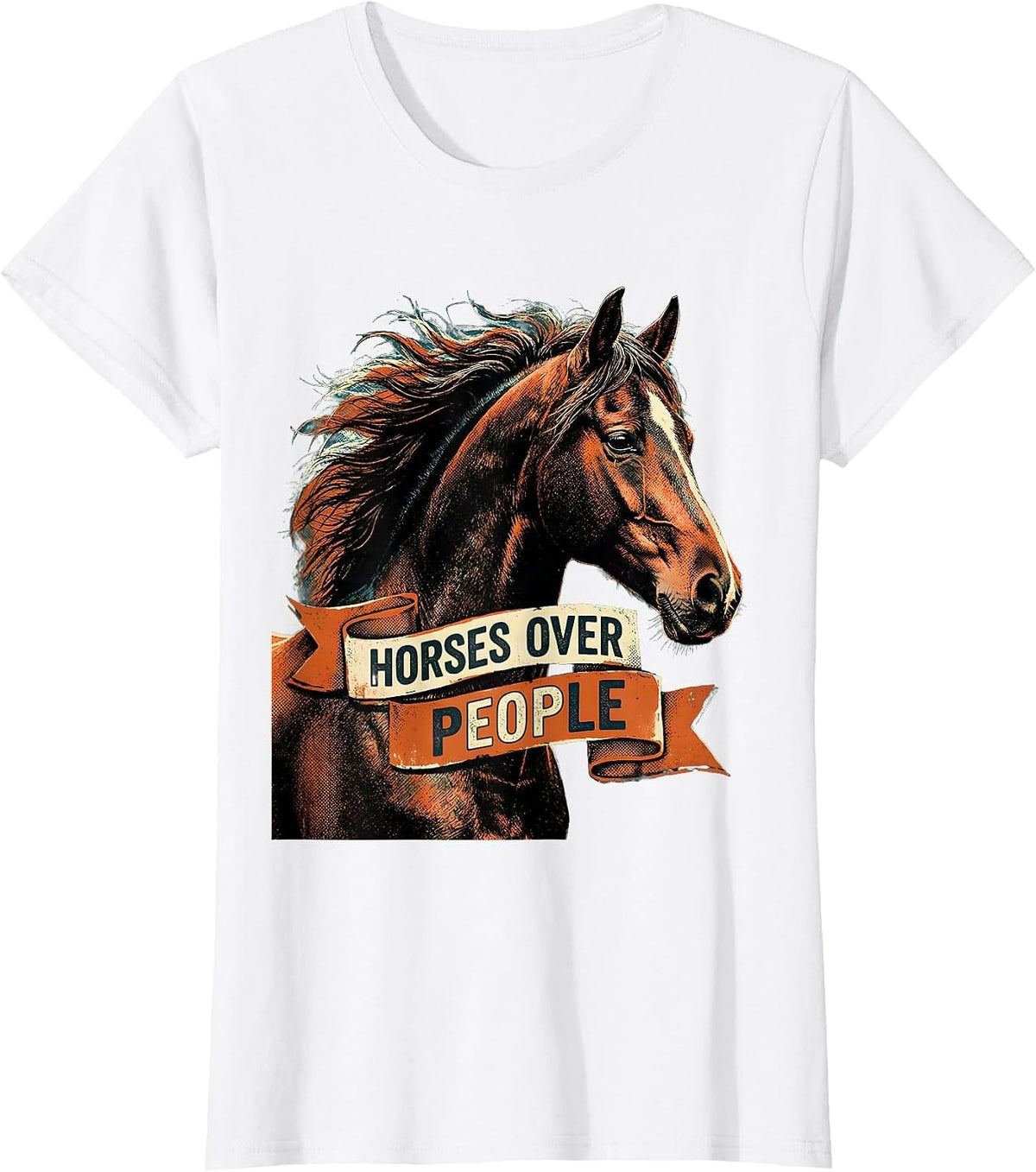 Horses Over People Bold Equestrian Design T-Shirt - White