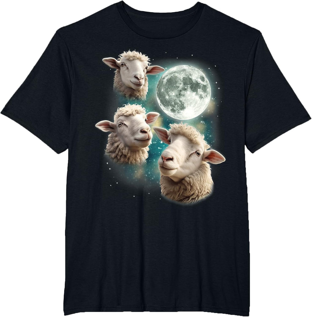 Three Sheep Moon | Funny Howling Lamb Ewe Wooly Meme T-Shirt - Black