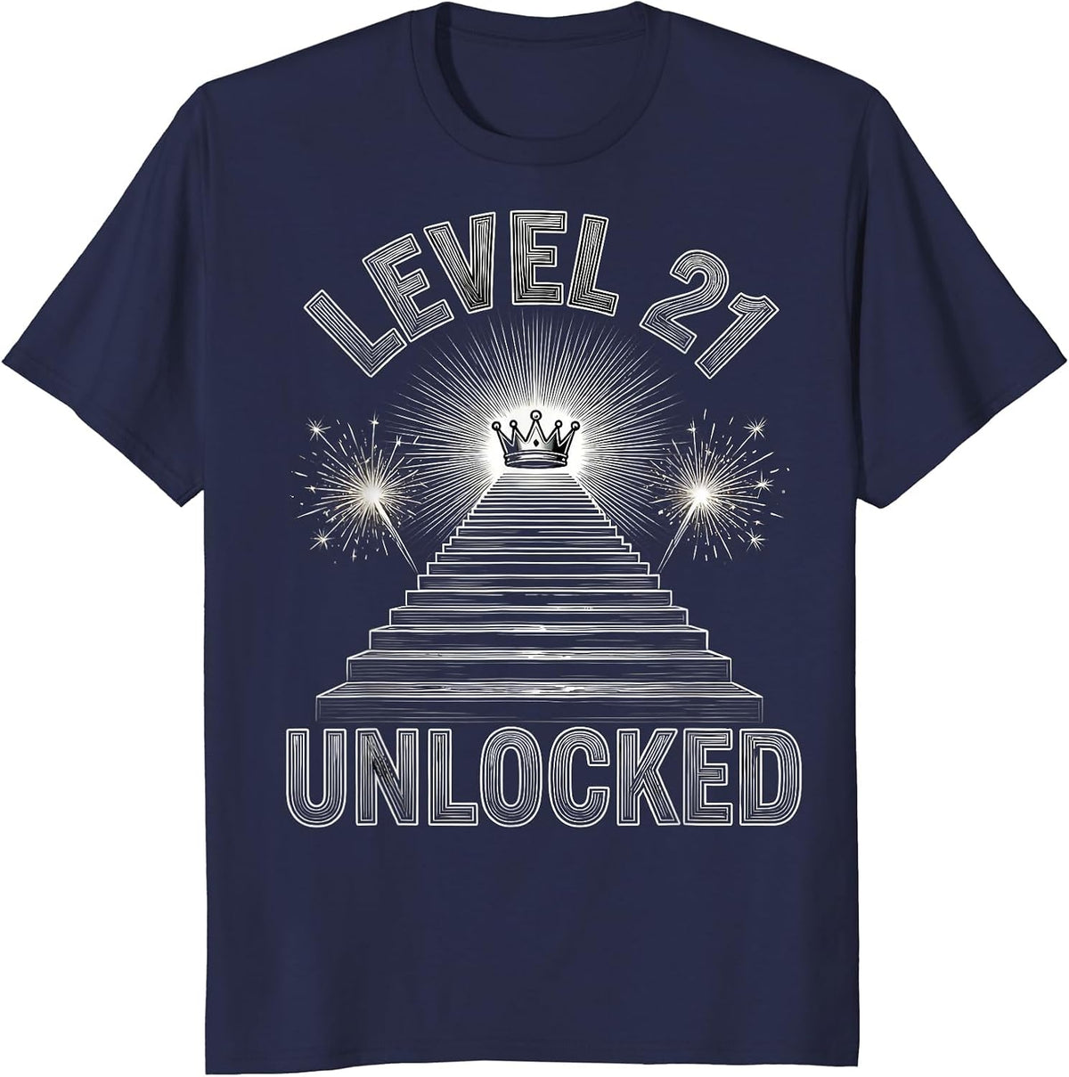 Men's Level 21 Unlocked Funny Age Number Kids Birthday Humor T-Shirt - Navy Blue