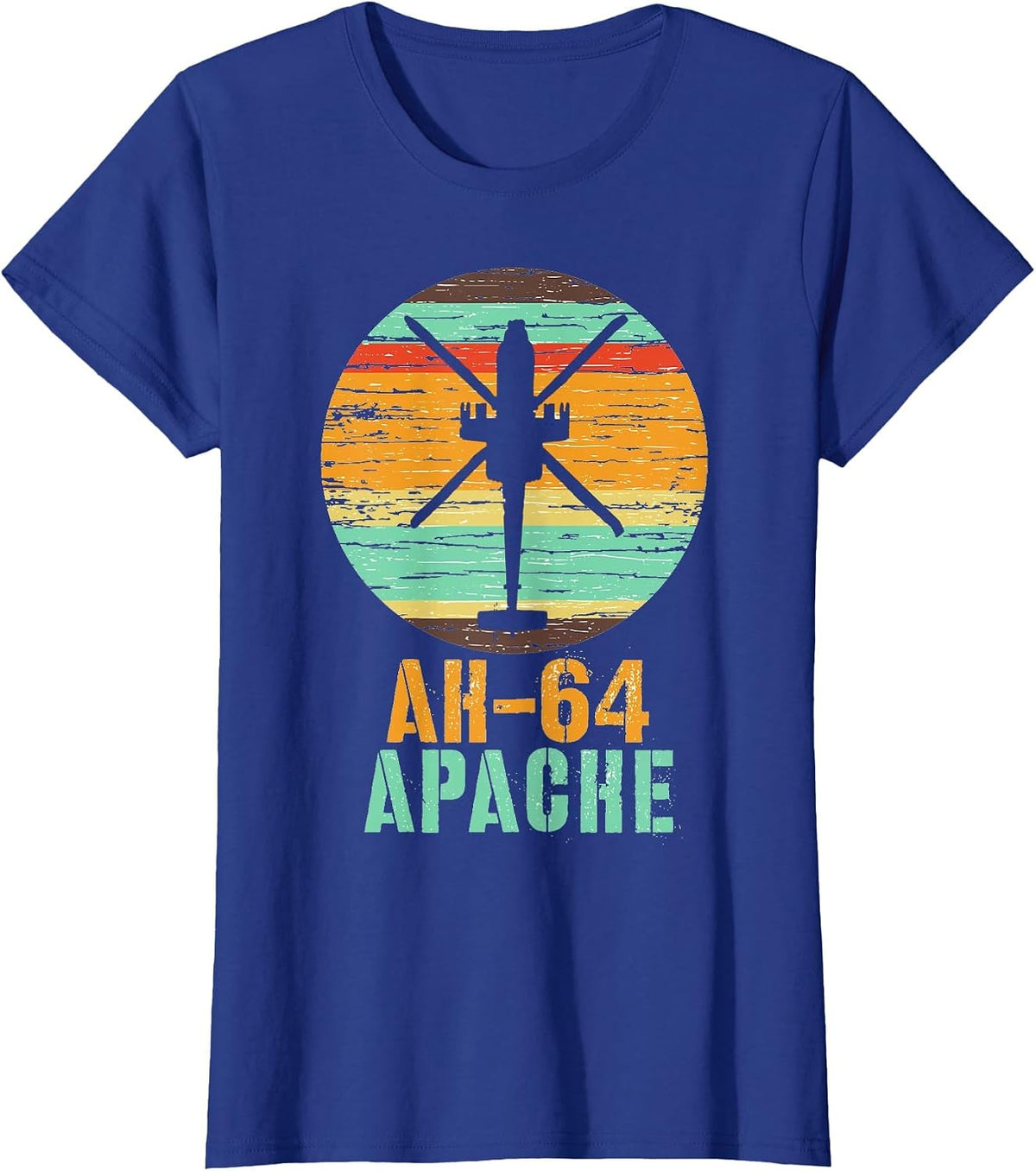 Vintage AH-64 Apache Helicopter Military Gunship Shirt T-Shirt - Royal Blue