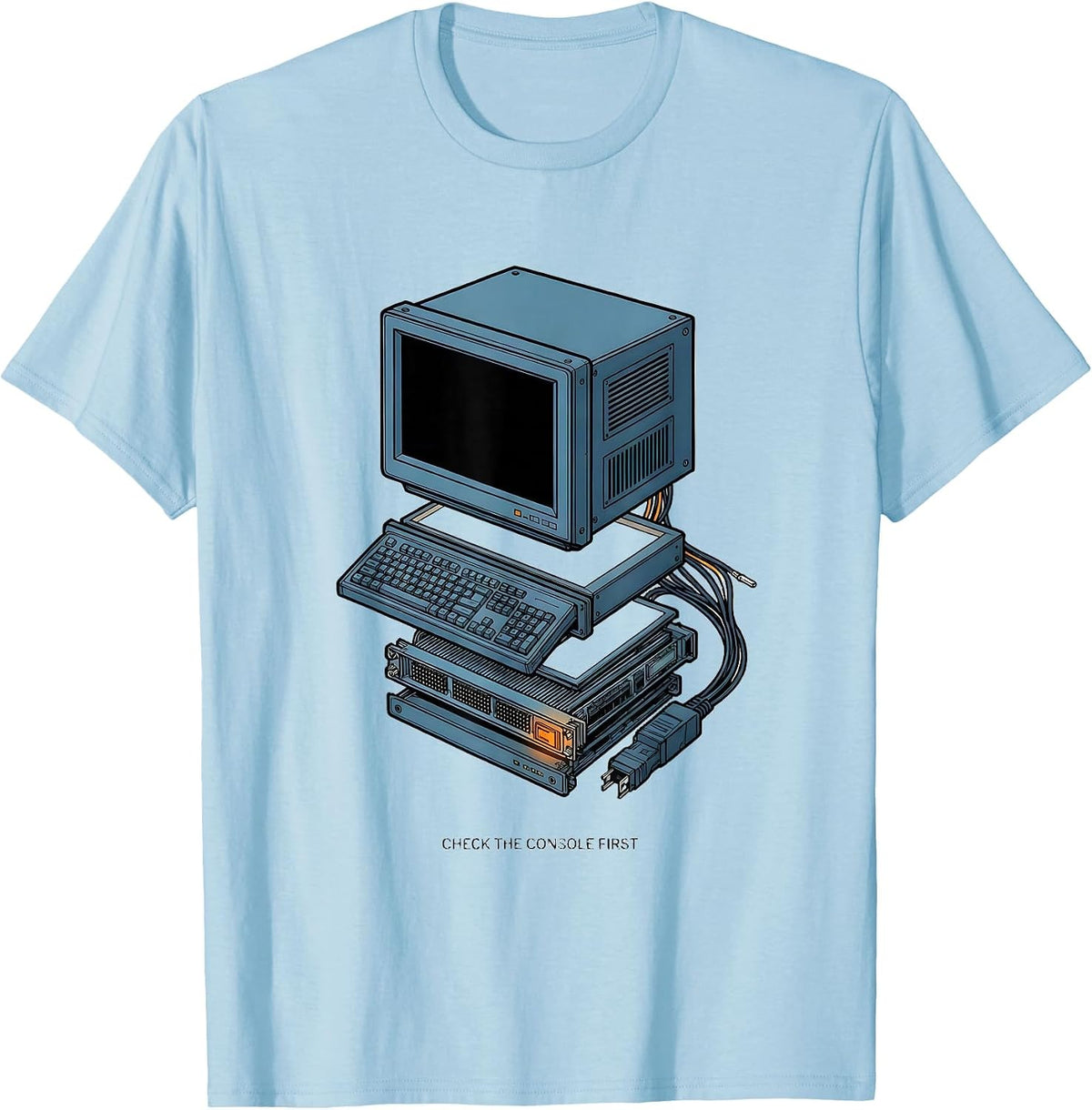 Men's Check The Console First Funny Tech Support Programmer IT T-Shirt - Baby Blue