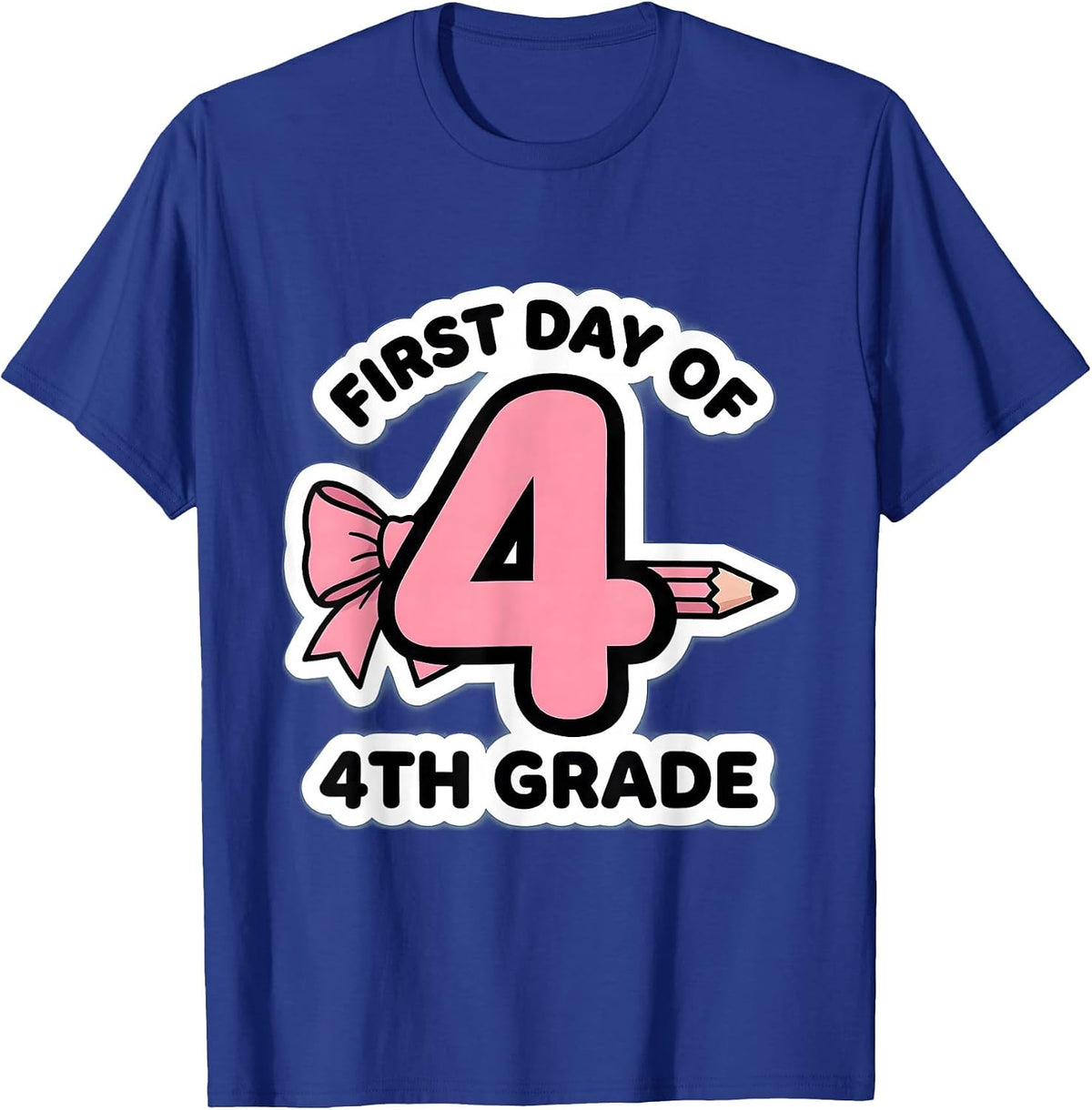 Men's First Day Of 4th Grade Coquette Bow Pencil Back To School T-Shirt - Royal Blue