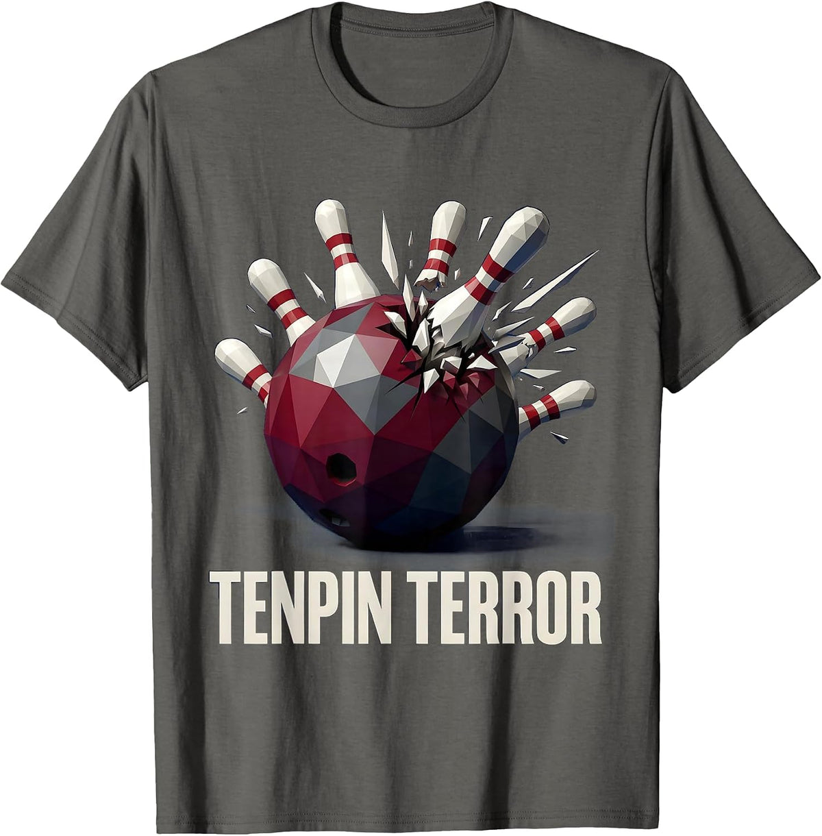 Tenpin Terror Bowling Graphic Design T-Shirt - Asphalt Grey
