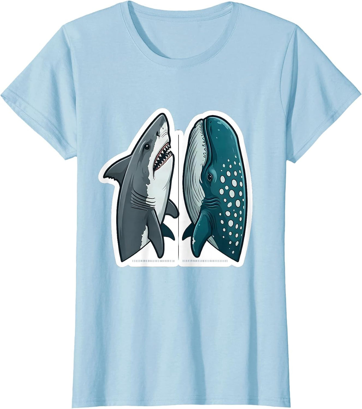 Women's Shark Head Pair Ocean Wildlife Marine Biology Humor T-Shirt - Baby Blue