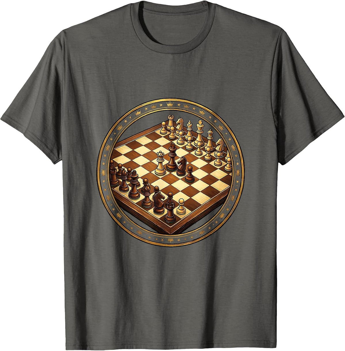 Instructional Coach Chess Mid-Game Board Illustration T-Shirt - Asphalt Grey