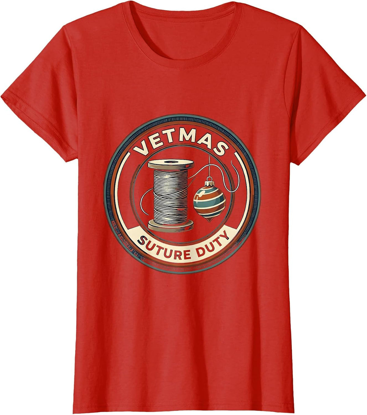 Vetmas Suture Duty Funny Vet Tech Christmas Veterinary Crew T-Shirt - Red