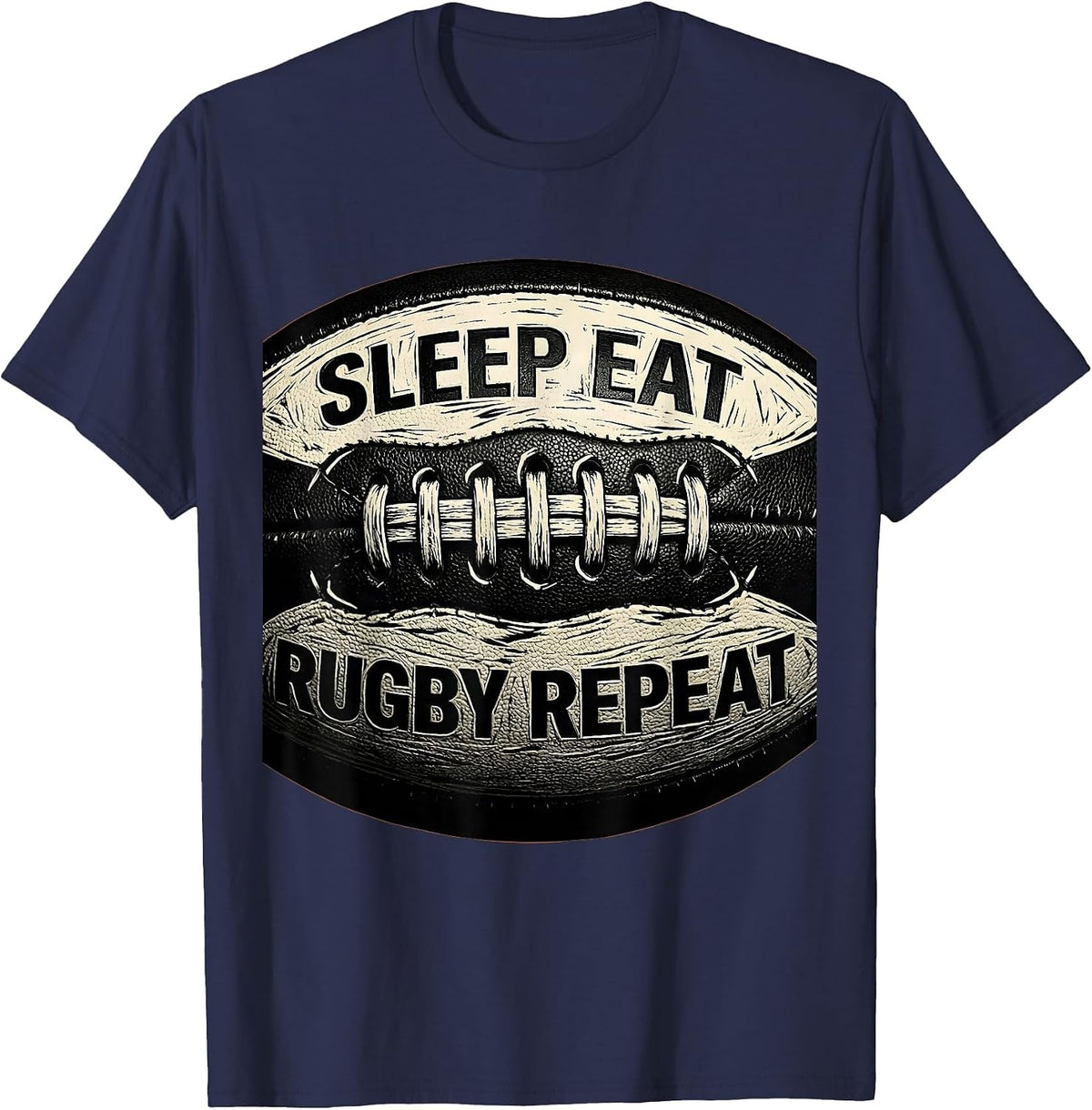 Sleep Eat Rugby Repeat Fan Design T-Shirt - Navy Blue