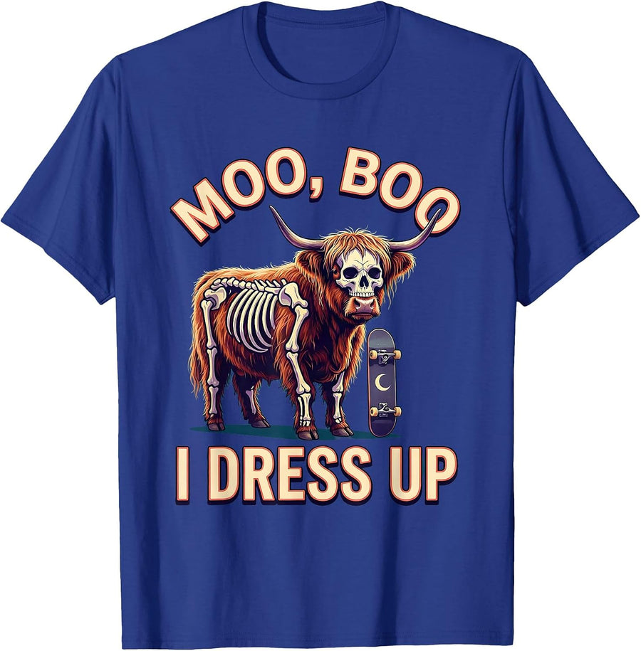 Moo Boo I Dress Up Funny Highland Cow Halloween Costume T-Shirt - Royal Blue